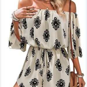Off-Shoulder Black and Cream Romper